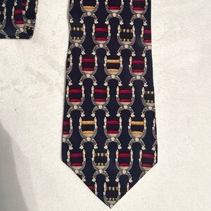 Vintage UNICEF Renaissance Style Throne Chair Silk Neck Tie Lord & Taylor Navy